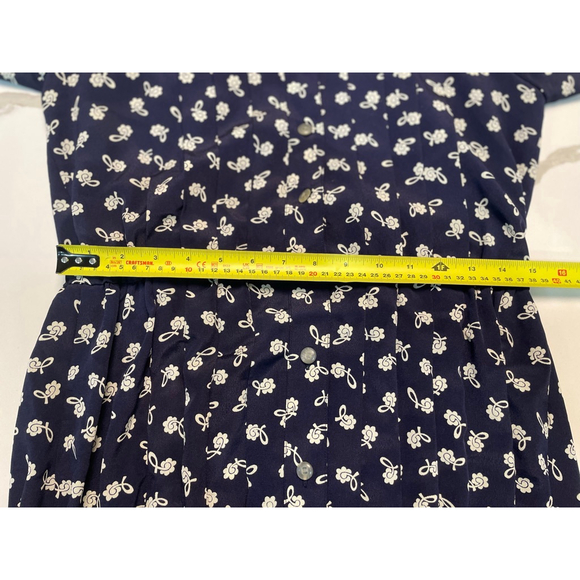 Liz Claiborne VTG Navy & White Floral Button Front Midi Shirt Dress Size 4 90s - Picture 9 of 10
